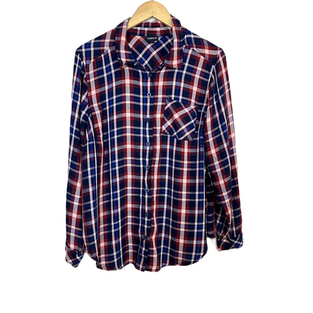 Torrid Lizzie‎ Plaid Rayon Twill Button-Up Long Sleeve Shirt Women’s Plus Sz 2X